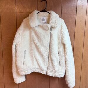 Urban Outfitters Women Large White Clara Teddy Coat Jacket Faux Sherpa Moto Prep